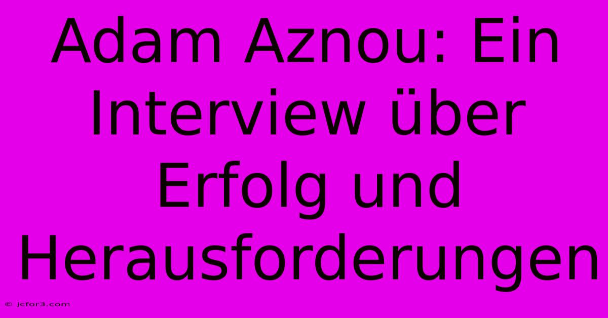 Adam Aznou: Ein Interview Über Erfolg Und Herausforderungen