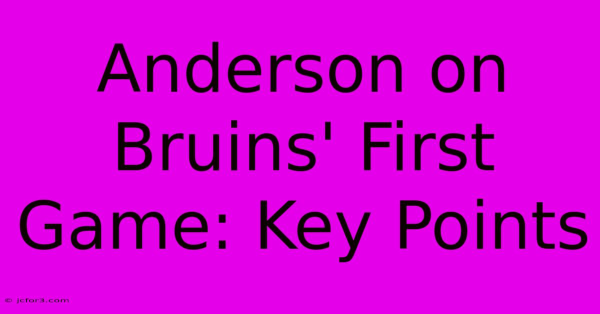 Anderson On Bruins' First Game: Key Points 