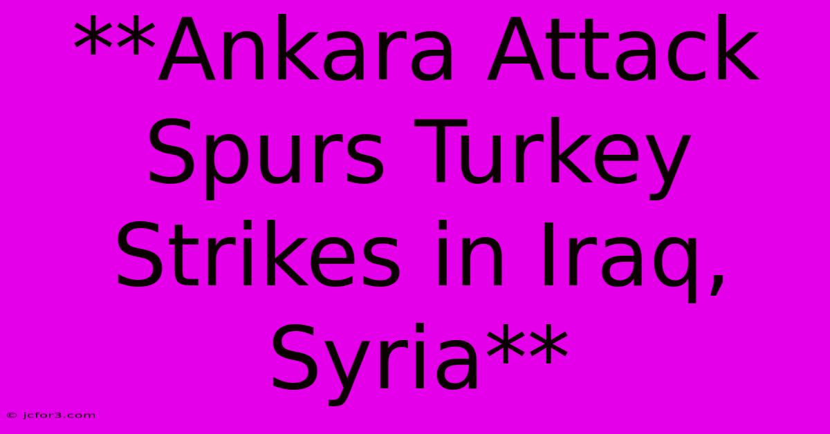 **Ankara Attack Spurs Turkey Strikes In Iraq, Syria**