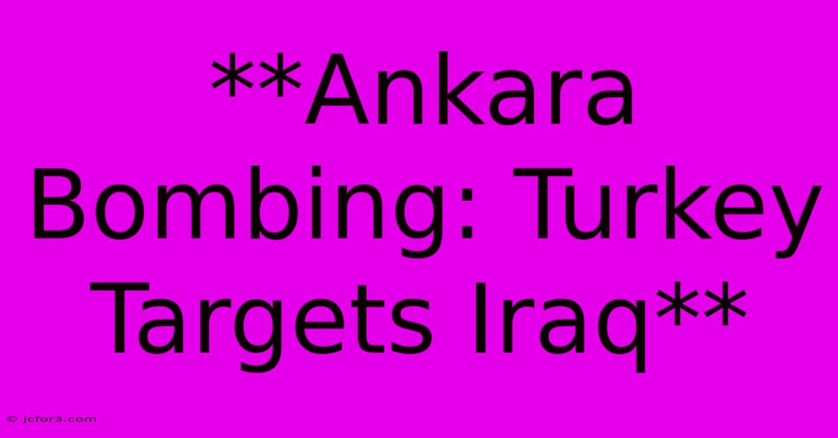 **Ankara Bombing: Turkey Targets Iraq** 