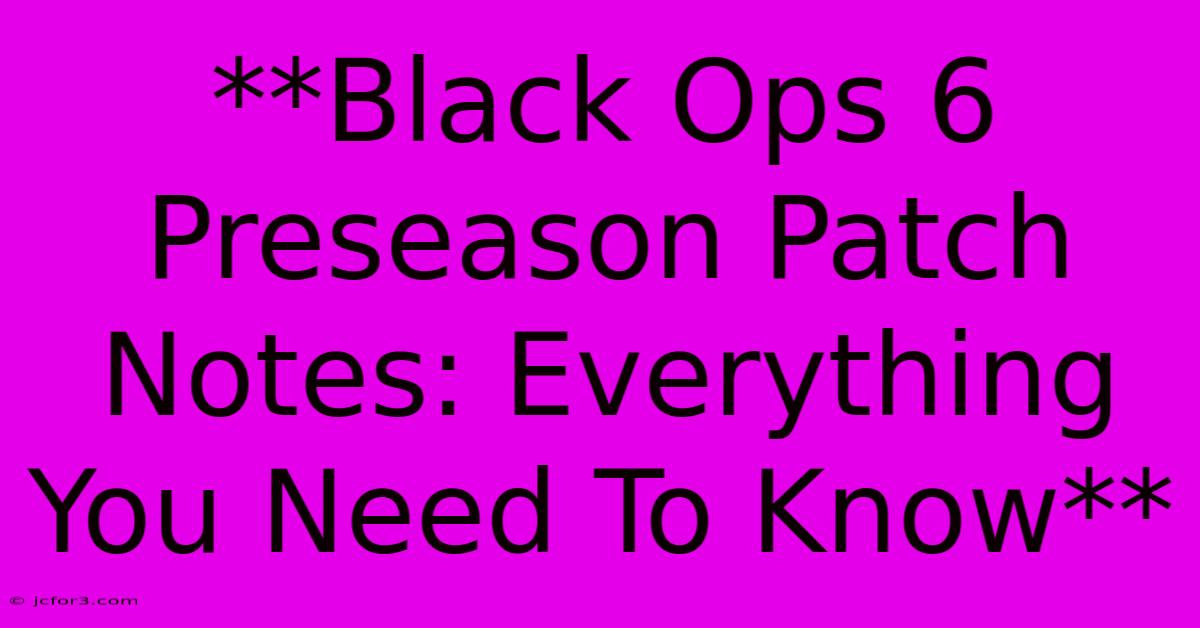 **Black Ops 6 Preseason Patch Notes: Everything You Need To Know** 