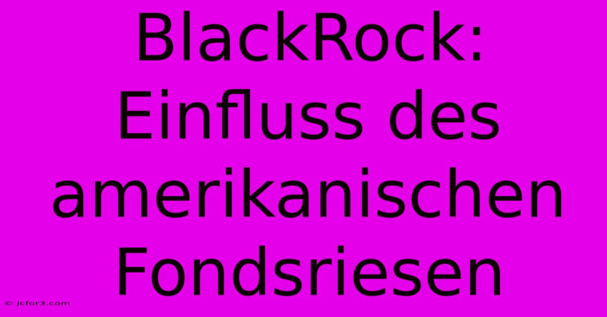 BlackRock: Einfluss Des Amerikanischen Fondsriesen