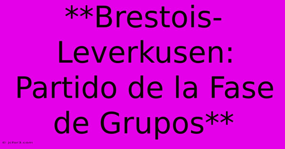 **Brestois-Leverkusen: Partido De La Fase De Grupos**