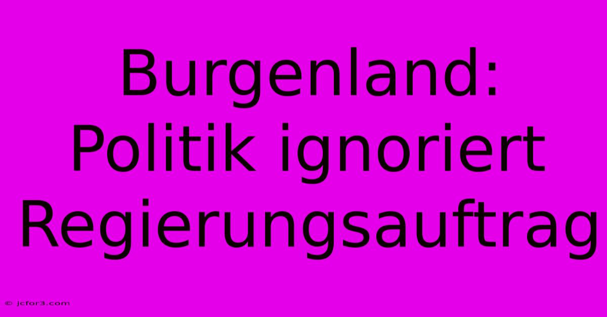 Burgenland: Politik Ignoriert Regierungsauftrag