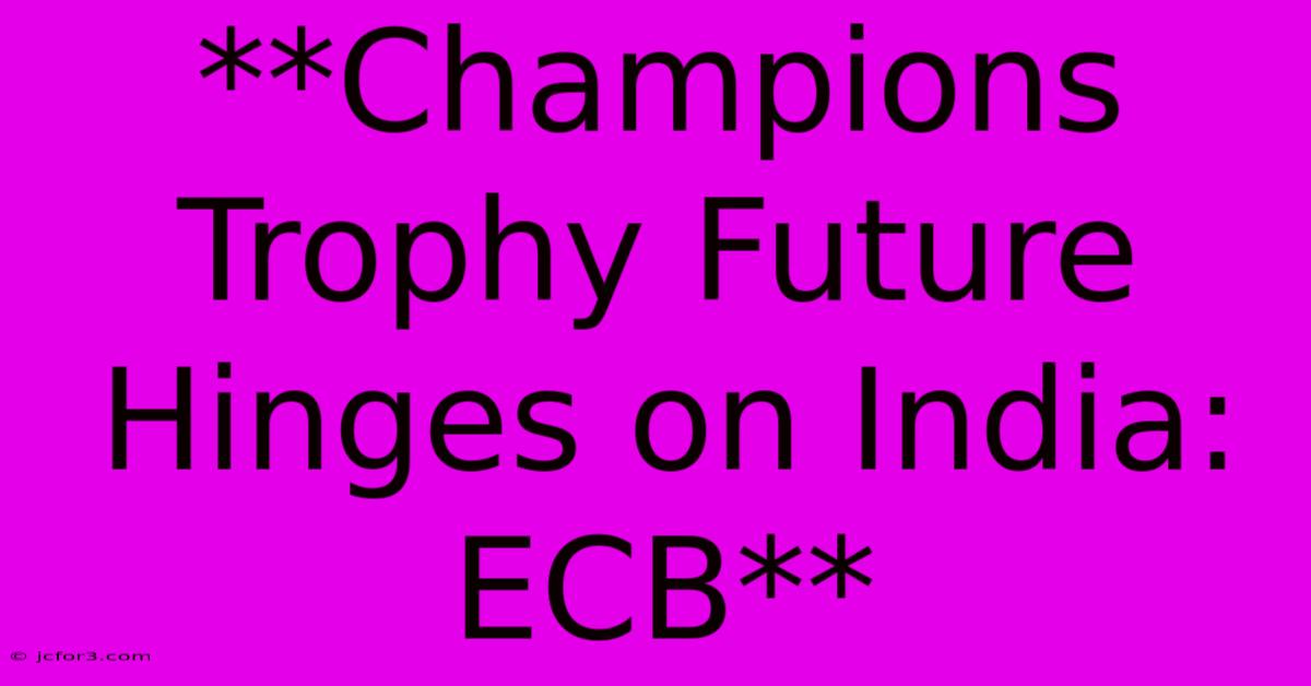 **Champions Trophy Future Hinges On India: ECB**