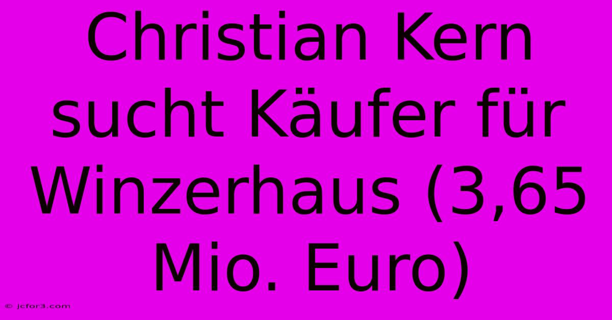 Christian Kern Sucht Käufer Für Winzerhaus (3,65 Mio. Euro)