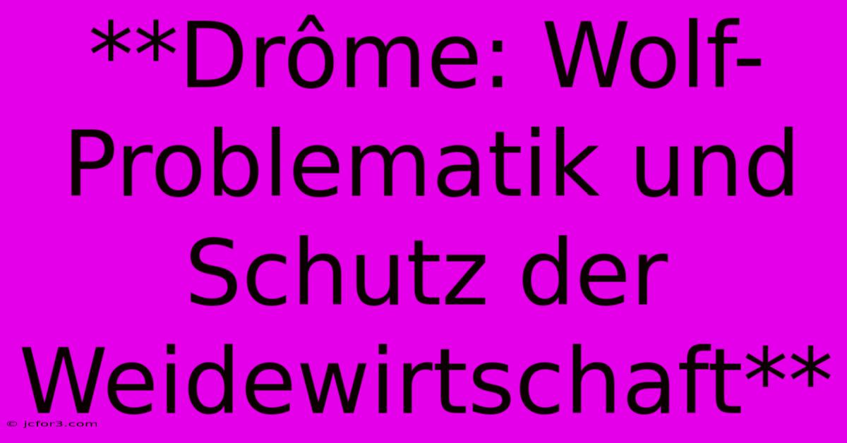 **Drôme: Wolf-Problematik Und Schutz Der Weidewirtschaft** 