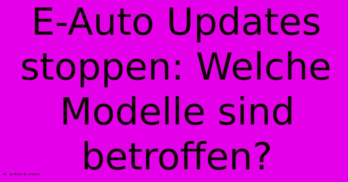 E-Auto Updates Stoppen: Welche Modelle Sind Betroffen?