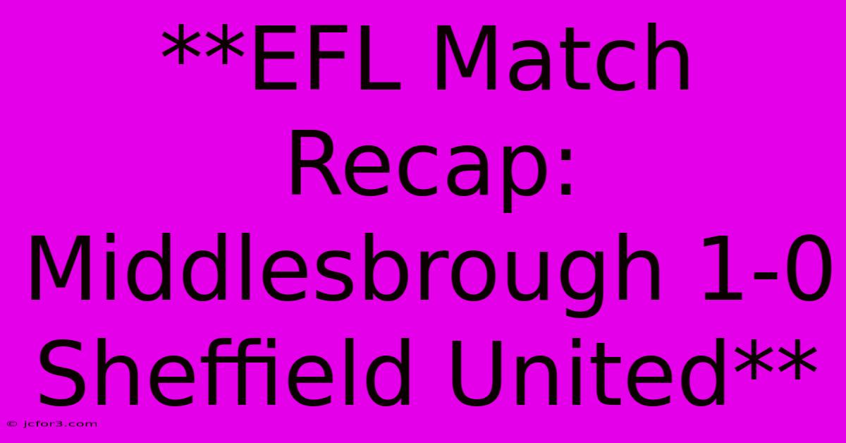 **EFL Match Recap: Middlesbrough 1-0 Sheffield United**