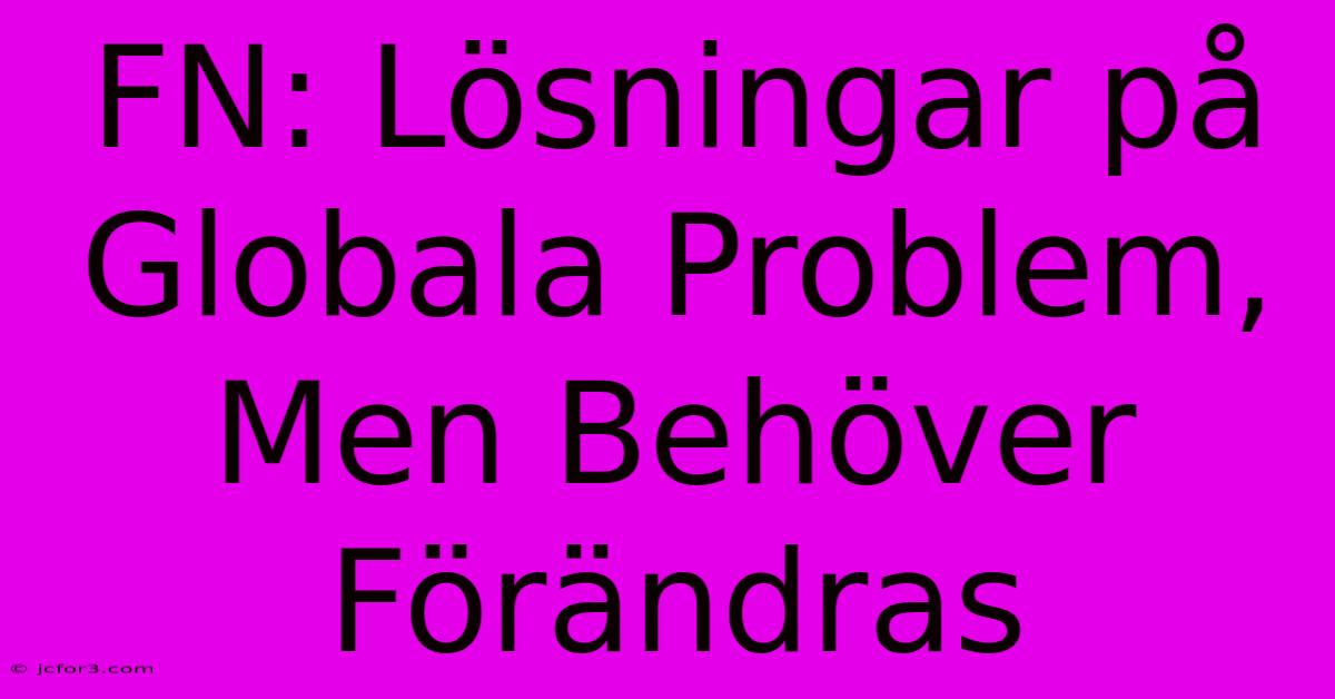 FN: Lösningar På Globala Problem, Men Behöver Förändras