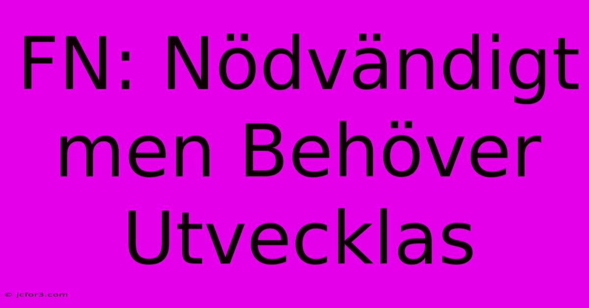 FN: Nödvändigt Men Behöver Utvecklas