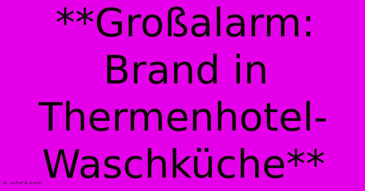 **Großalarm: Brand In Thermenhotel-Waschküche**