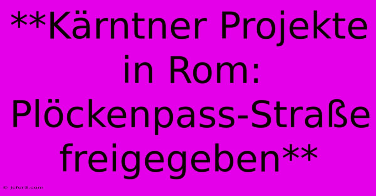 **Kärntner Projekte In Rom: Plöckenpass-Straße Freigegeben** 