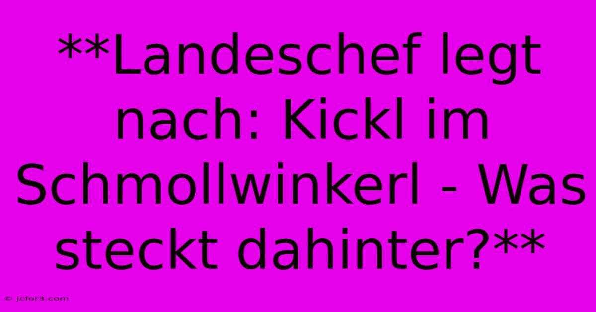 **Landeschef Legt Nach: Kickl Im Schmollwinkerl - Was Steckt Dahinter?** 