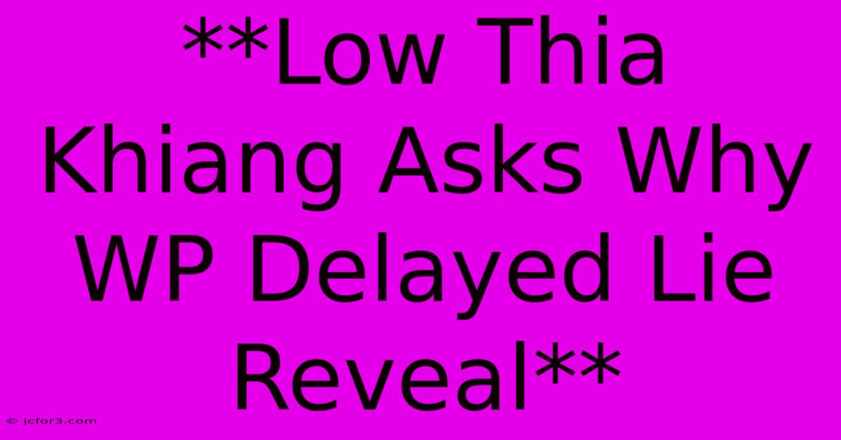 **Low Thia Khiang Asks Why WP Delayed Lie Reveal** 