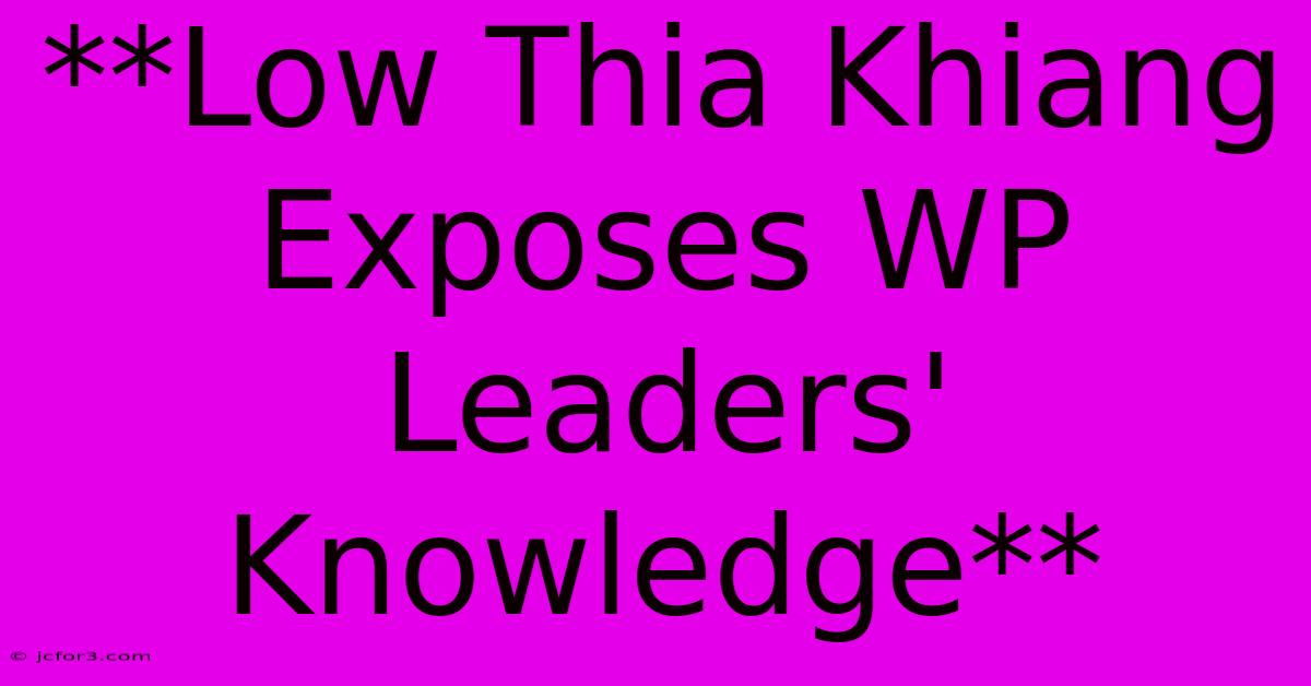 **Low Thia Khiang Exposes WP Leaders' Knowledge**