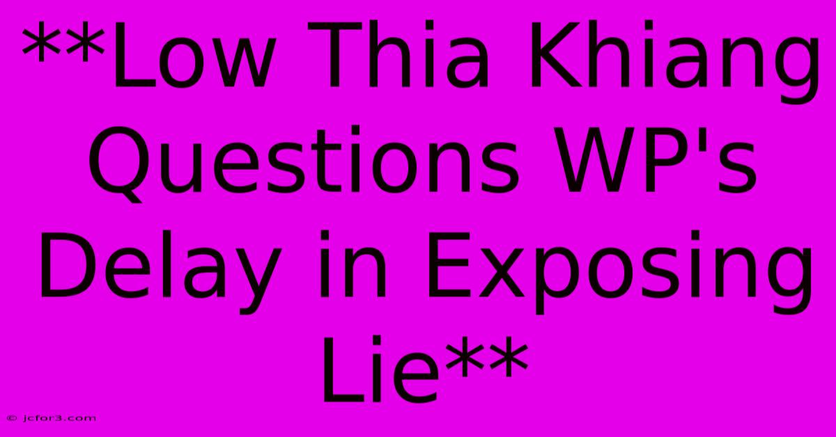 **Low Thia Khiang Questions WP's Delay In Exposing Lie** 