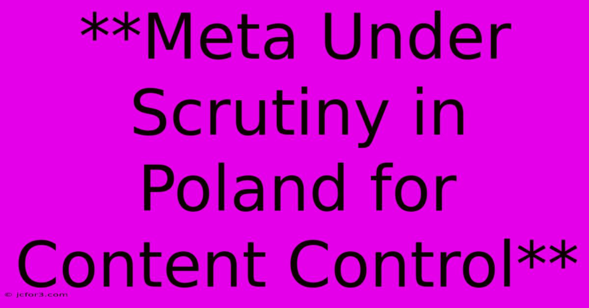 **Meta Under Scrutiny In Poland For Content Control** 