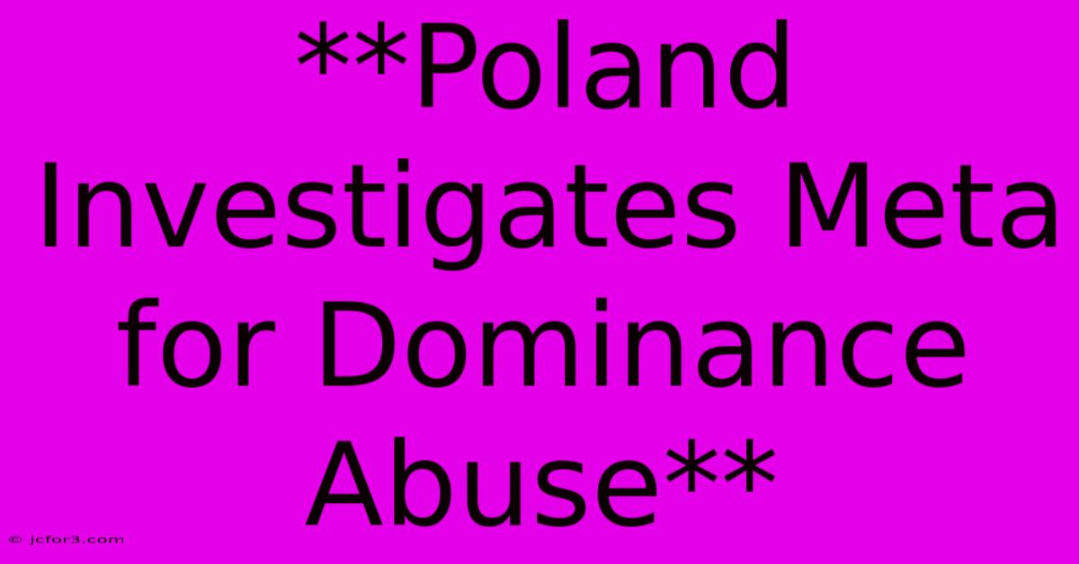 **Poland Investigates Meta For Dominance Abuse**