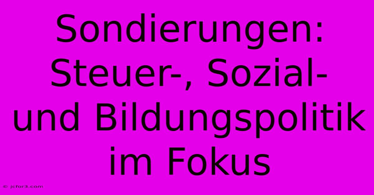 Sondierungen: Steuer-, Sozial- Und Bildungspolitik Im Fokus 