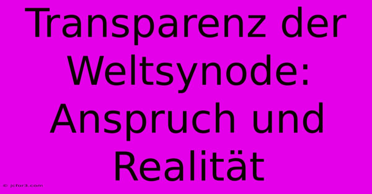 Transparenz Der Weltsynode: Anspruch Und Realität