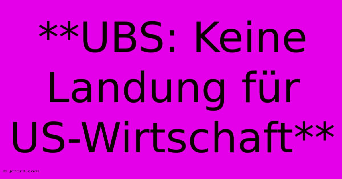 **UBS: Keine Landung Für US-Wirtschaft**