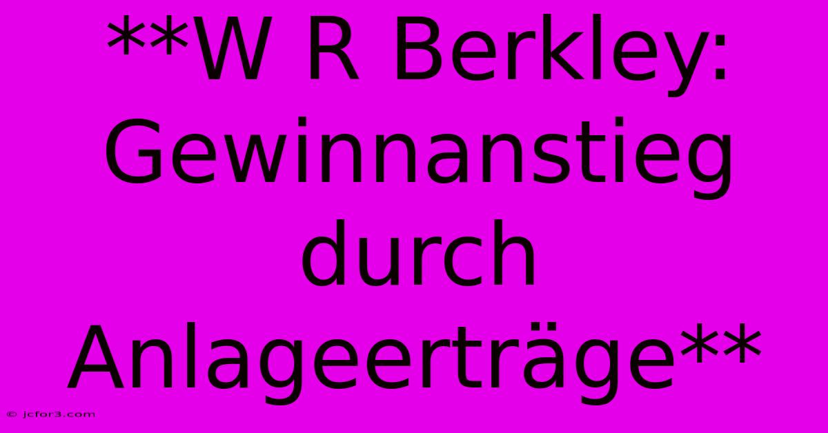 **W R Berkley: Gewinnanstieg Durch Anlageerträge**