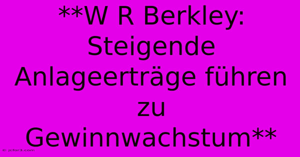 **W R Berkley: Steigende Anlageerträge Führen Zu Gewinnwachstum** 